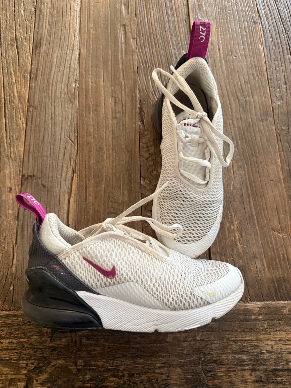 Nike Kids Air 270 White Mesh Athletic Sneakers with Pink Accents